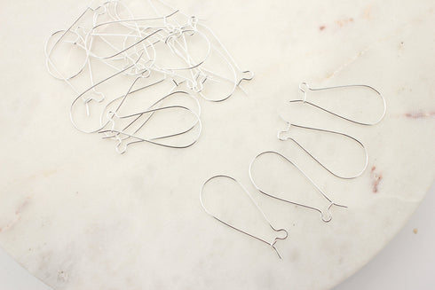 earring hooks, silver plated alloy, 38 x 16mm, 20 pieces,